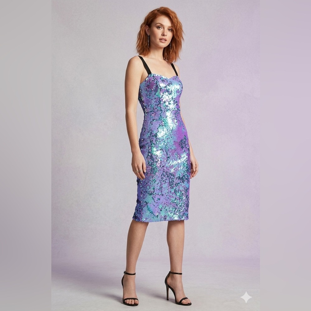 DRESS‎ THE POPULATION Lynda Violet Iridescent Sequin Sheath Dress Large